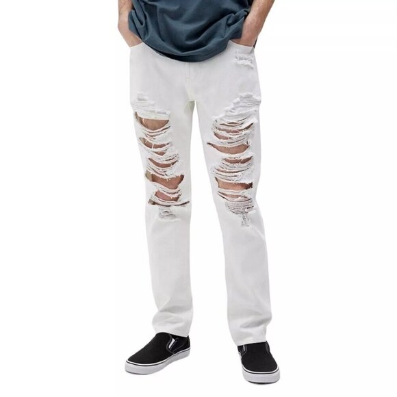 PacSun Slim Taper Jeans Men's Size 31x32 White Denim Destroyed Distressed - Picture 1 of 11